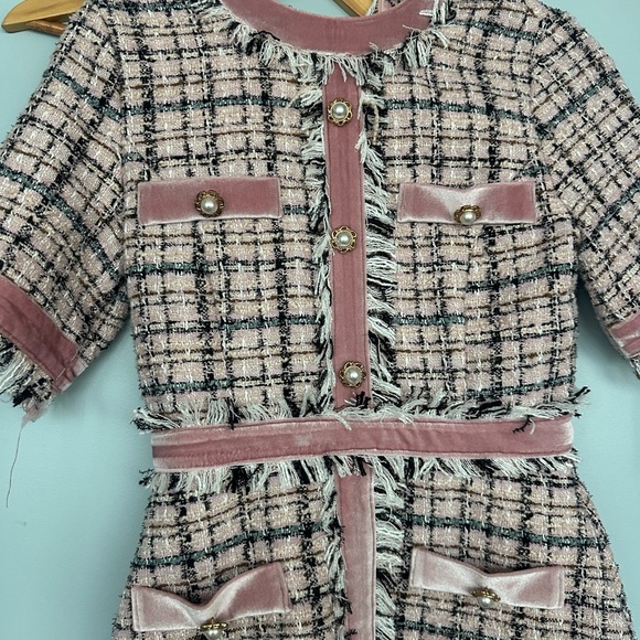 Pink and Black Tweed Storets Dress - Picture 2 of 2